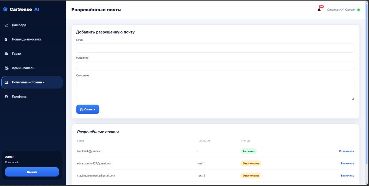 Почтовые источники CarSense AI